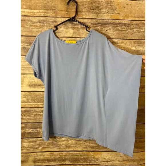 St John Resort Top Short Sleeve One Drape Sleeve M Medium Blue Stretch Classic - Picture 5 of 6